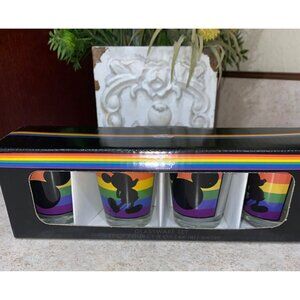 Disney Rainbow Mickey Mouse 1.5 Oz Glassware Set Of 4 Ceramic Design Hand Wash O